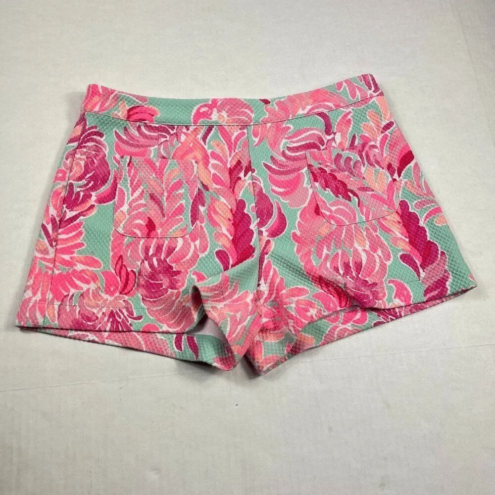 Lilly Pulitzer Womens Alycia Shorts Textured Leaf Print High Waisted Preppy 8